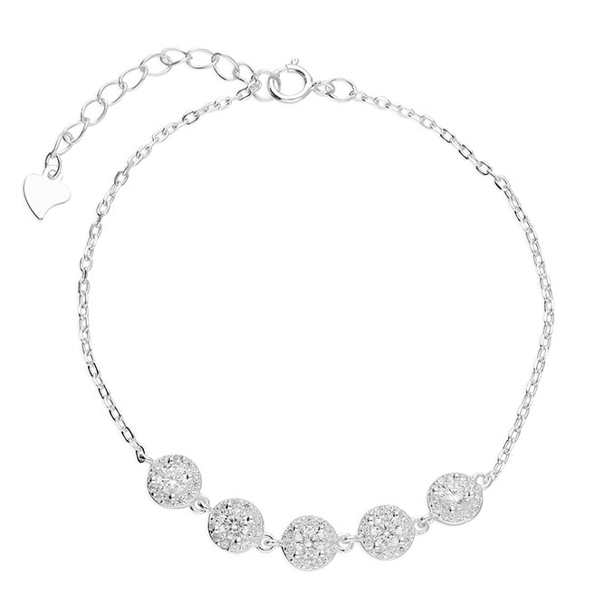 Sterling Silver Halo-Set Cubic Zirconia Bracelet
