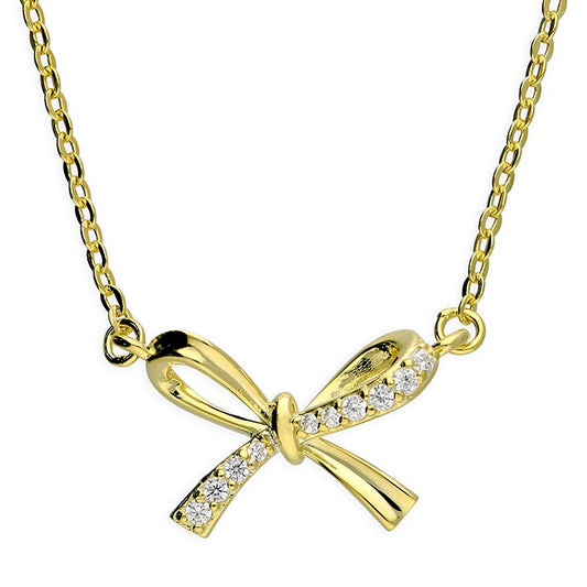 Sterling Silver Gold Plated/Cubic Zirconia Bow Necklace