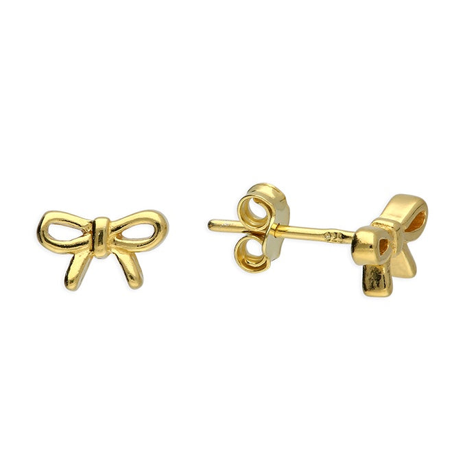 Sterling Silver Gold Plated Tiny Bow Stud Earrings