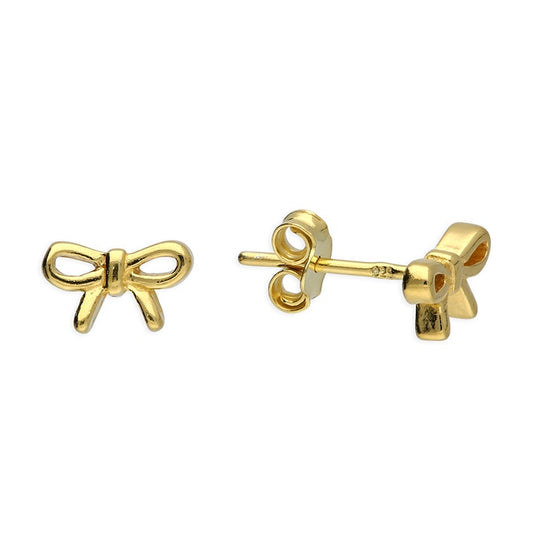 Sterling Silver Gold Plated Tiny Bow Stud Earrings