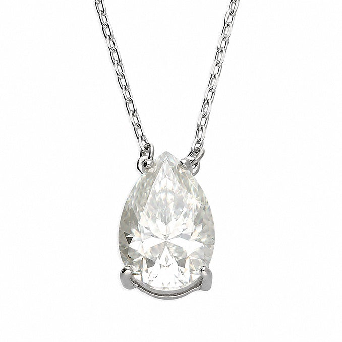 Sterling Silver Rhodium Tear Drop Moissanite Necklace