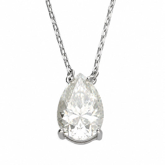Sterling Silver Rhodium Tear Drop Moissanite Necklace