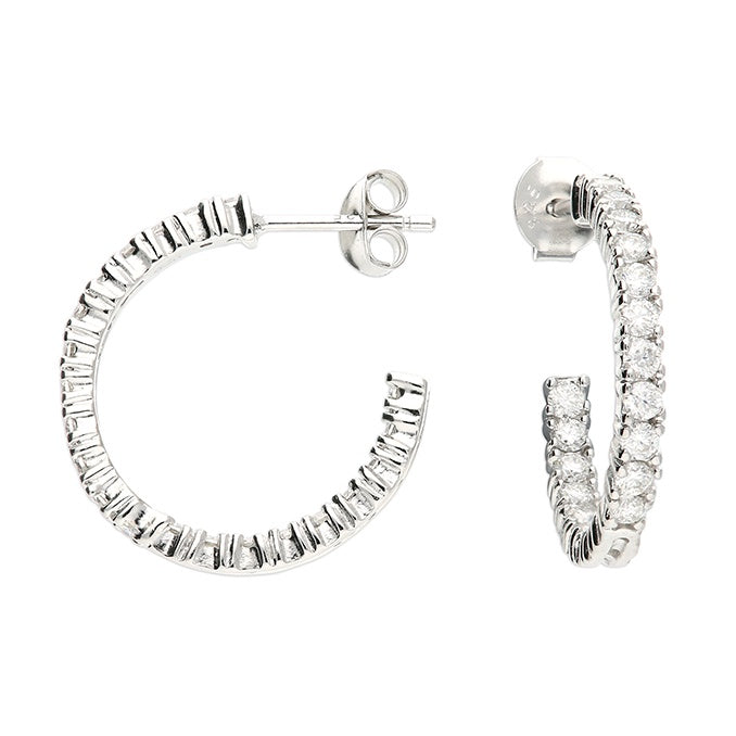 Sterling Silver Rhodium Moissanite Reverse Half Hoop Earrings