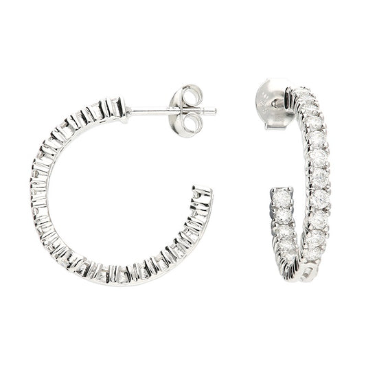 Sterling Silver Rhodium Moissanite Reverse Half Hoop Earrings