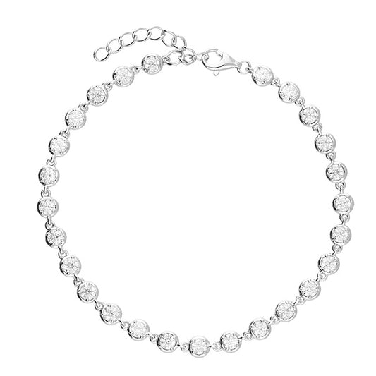 Sterling Silver Rhodium Moissanite Round Bracelet