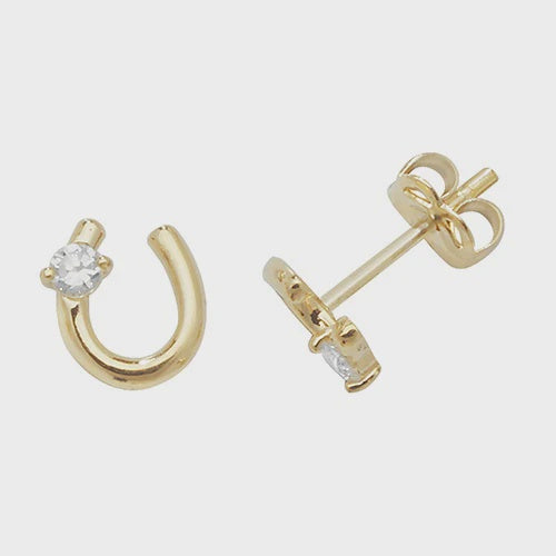9ct YG Horseshoe studs with cz