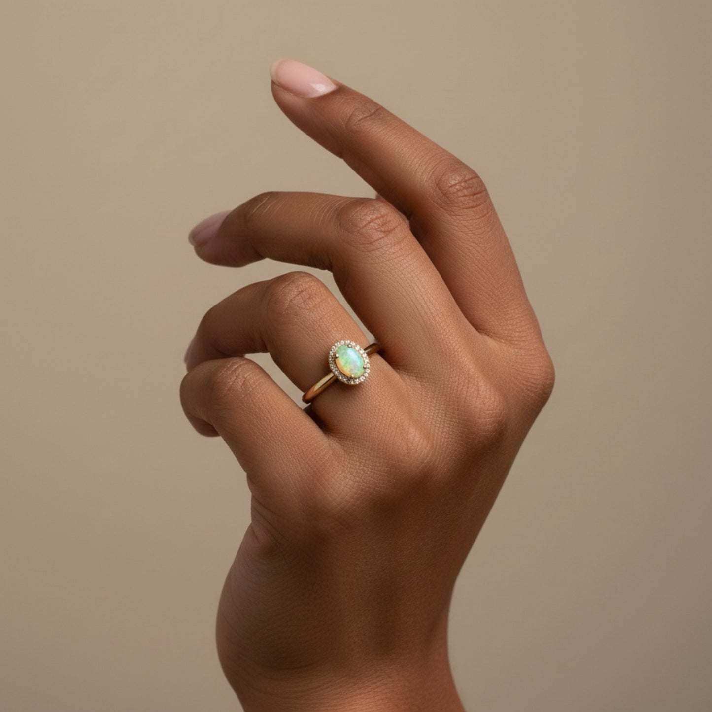Oval Opal Ring with Diamond Halo Yellow Gold size M