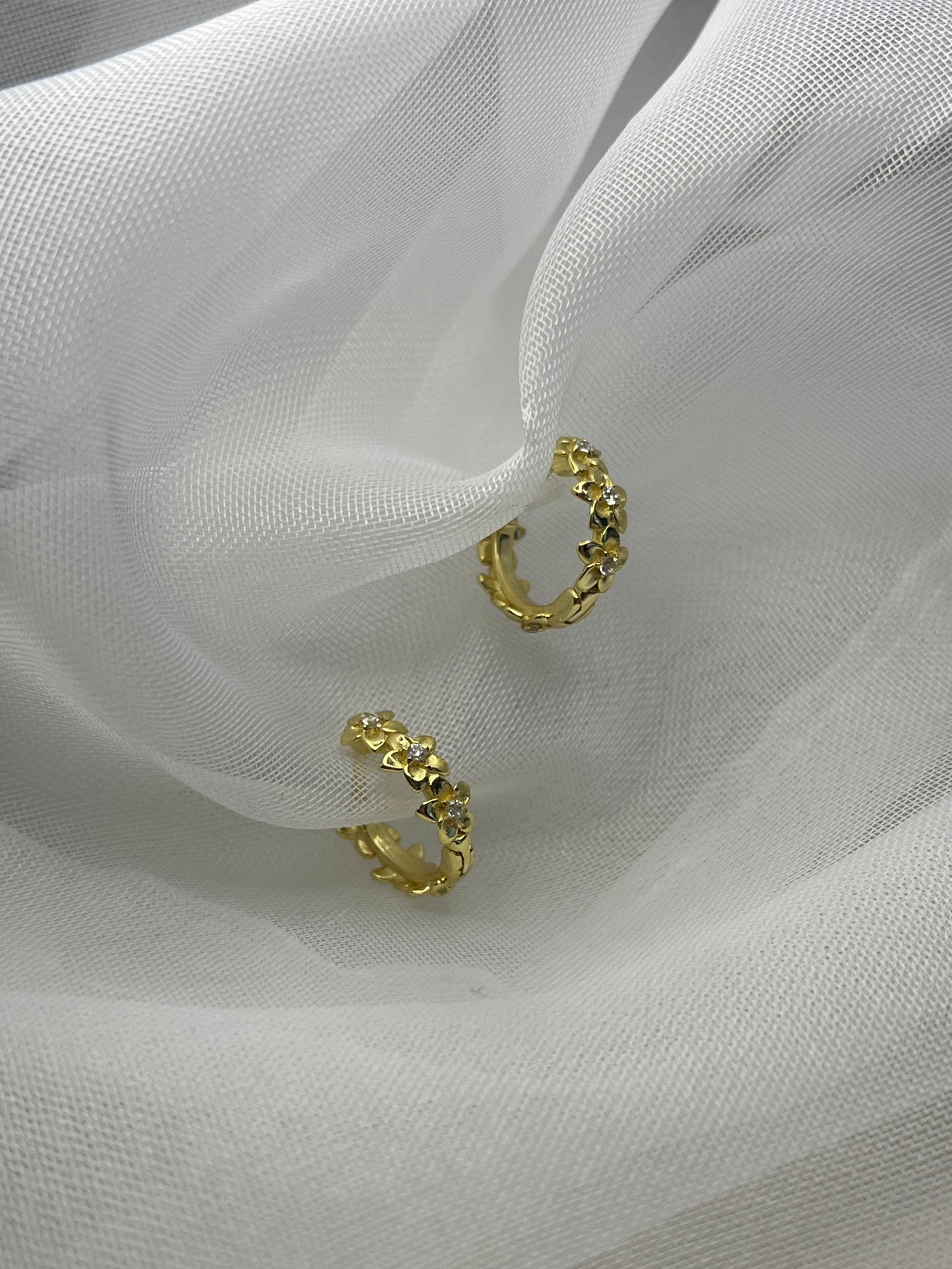 Sterling Silver Gold Plated Flower Hoops