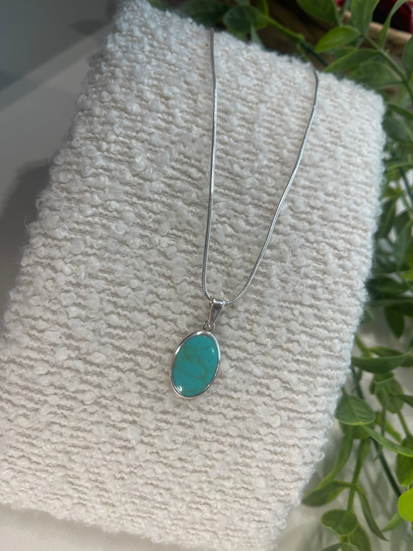 Oval Turquoise  Pendant On Snake Chain