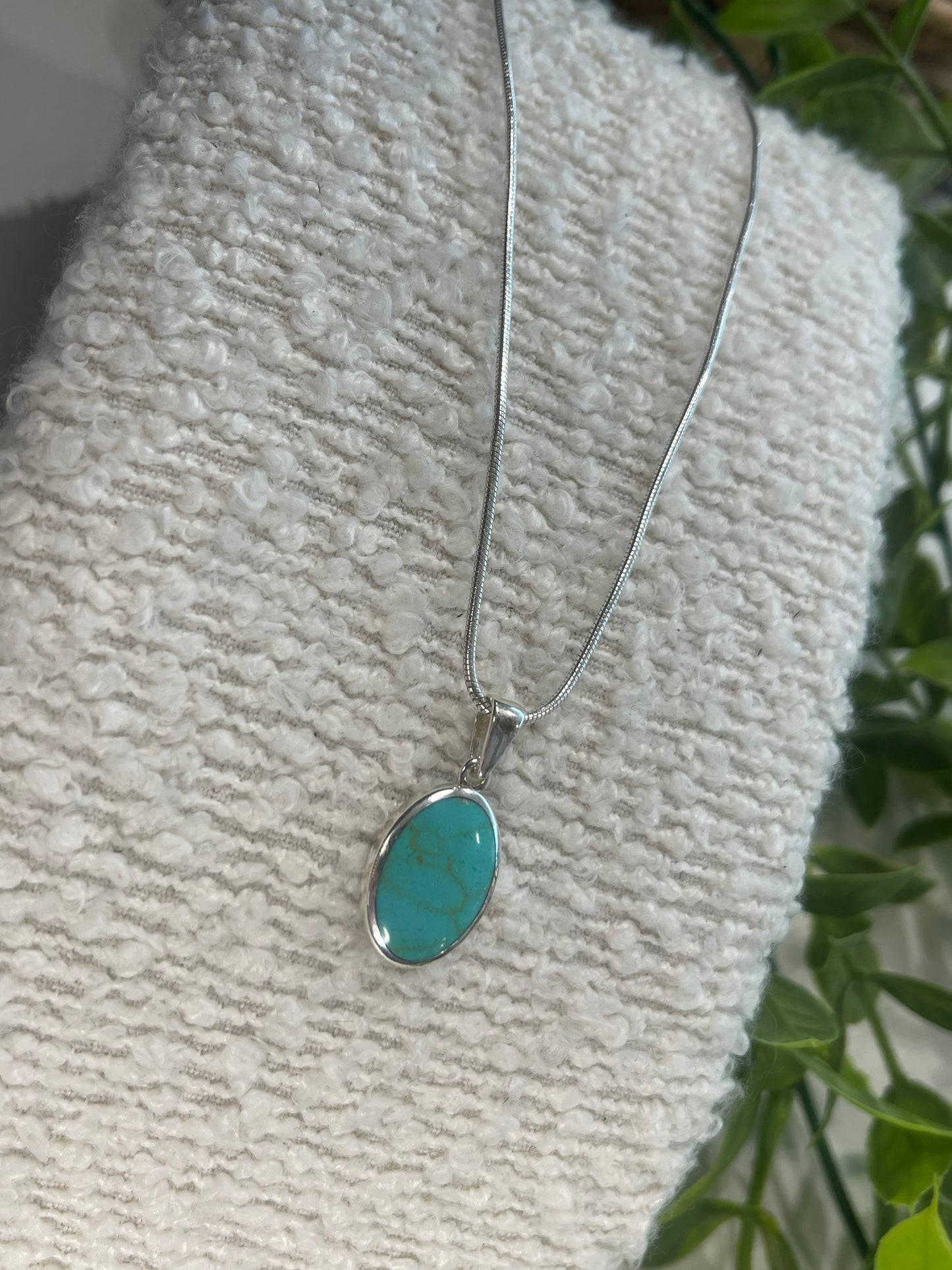 Oval Turquoise  Pendant On Snake Chain