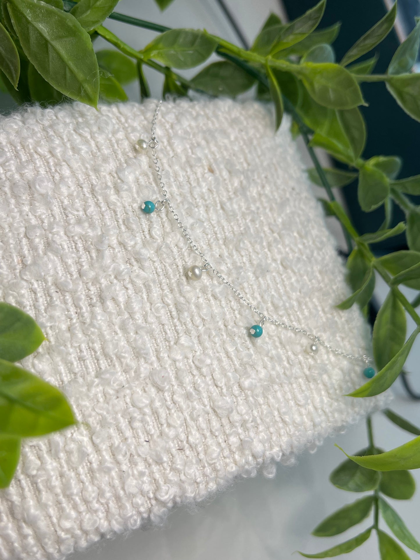 Turquoise and freshwater pearl alternate beads Anklet