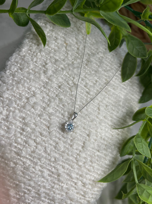 9ct White Gold  Aquamarine & Diamond Cluster Necklace