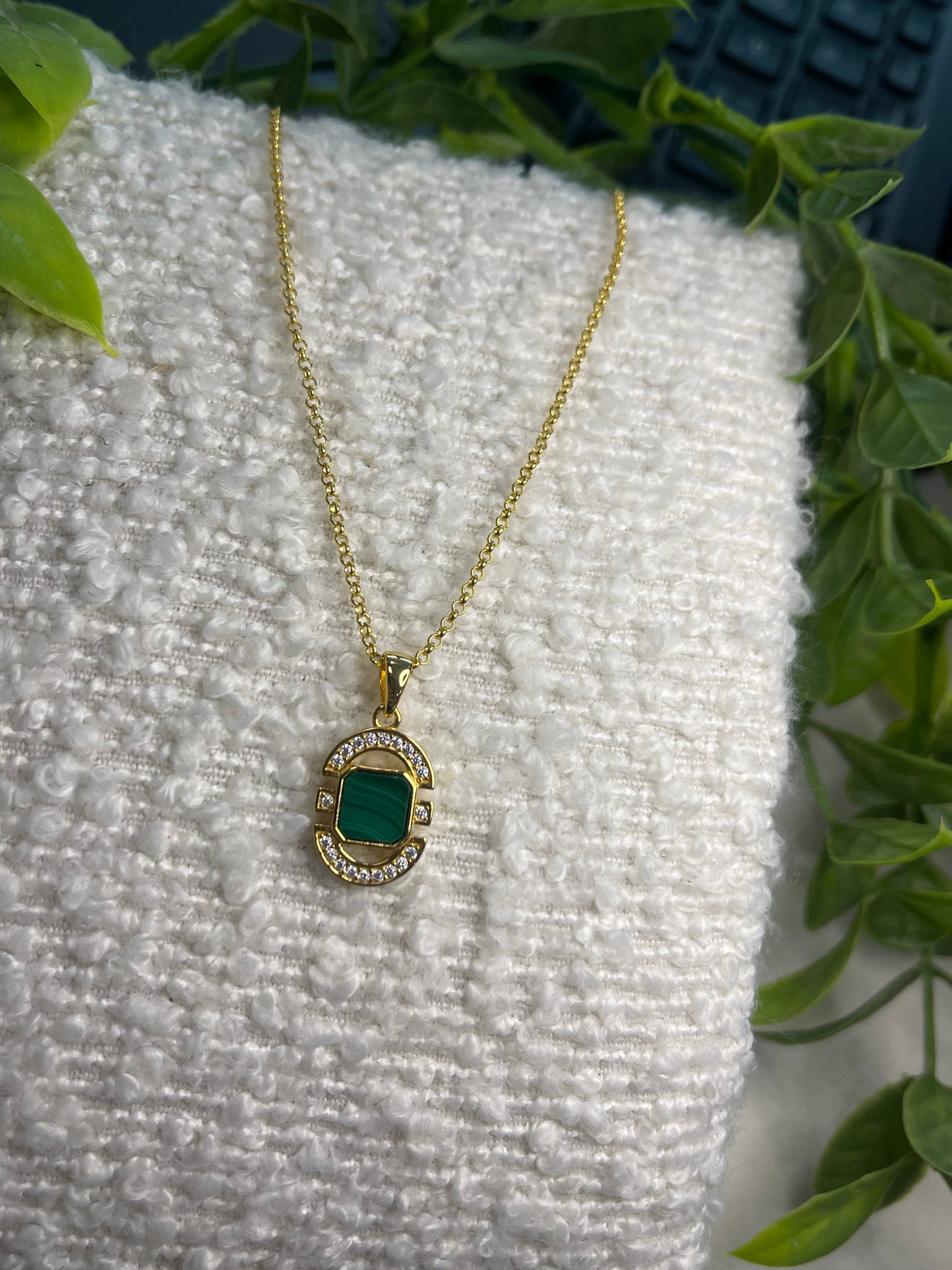 Art Deco Gold Plated Malachite Necklace