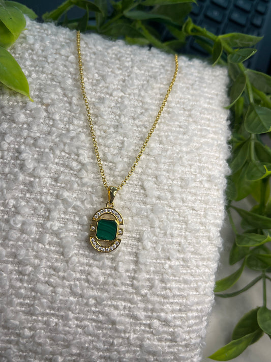 Art Deco Gold Plated Malachite Necklace