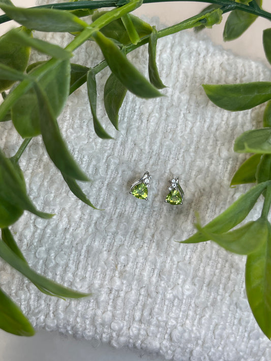 Trillion Semi-Precious Peridot Stud Earrings In 9ct Gold
