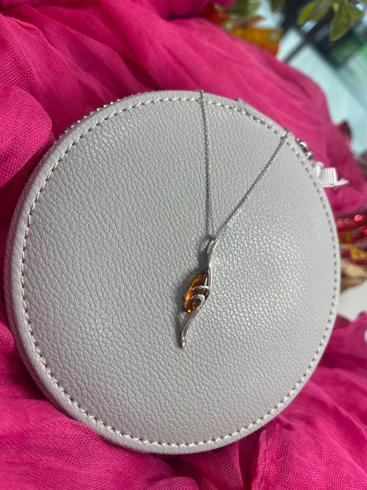 Marquise Amber Swirl Necklace on 18 Inch chain