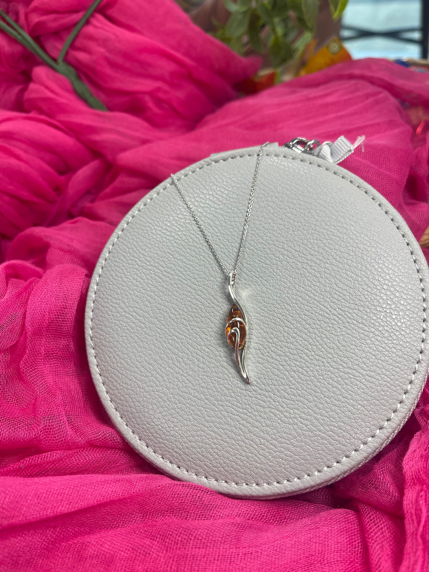 Marquise Amber Swirl Necklace on 18 Inch chain