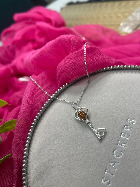 Amber Key Of Love Necklace