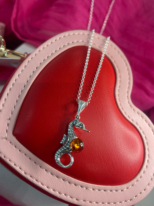 Seahorse with Amber on Belcher Chain