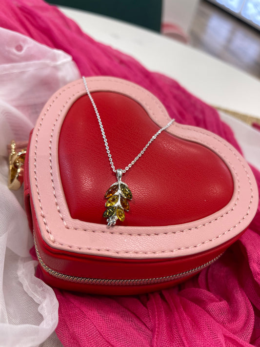 Amber Leaf Necklace On Diamond Cut Trace Chain