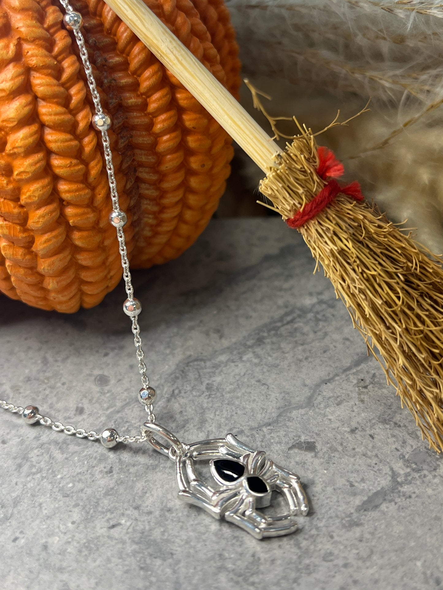 Black Enamel Spider Necklace