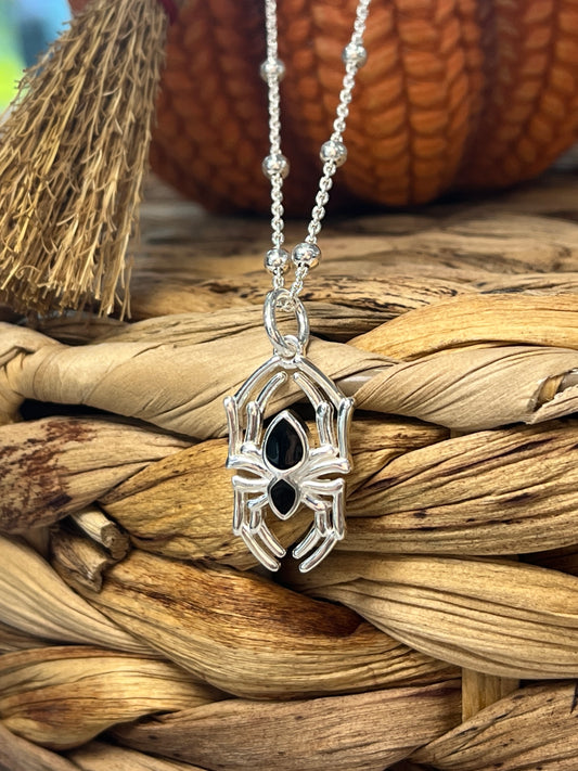 Black Enamel Spider Necklace