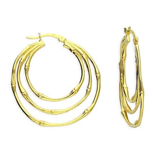 30mm yellow gold-plated triple bamboo style hoop