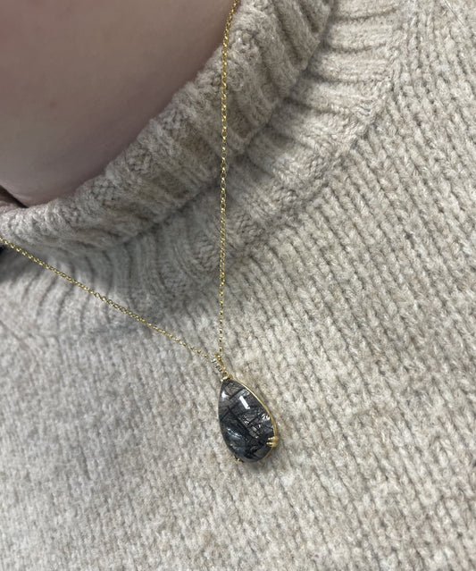 Gold Rutilated Quartz with Diamonds on 20" Belcher Chain