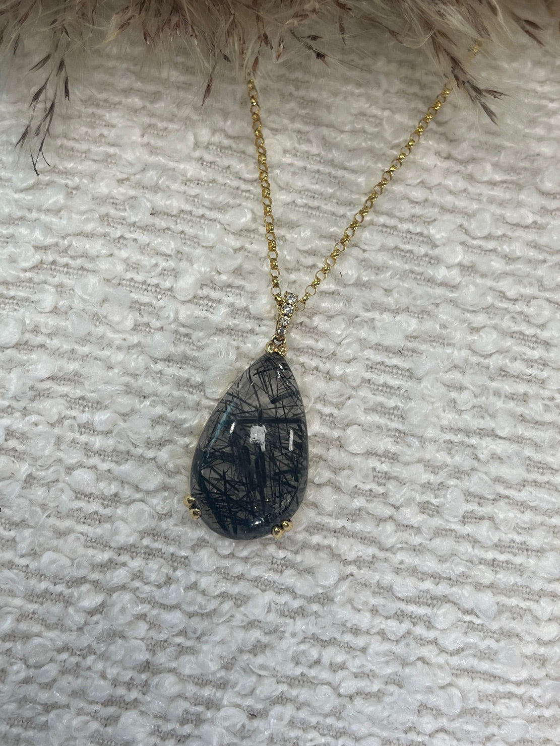 Gold Rutilated Quartz with Diamonds on 20" Belcher Chain