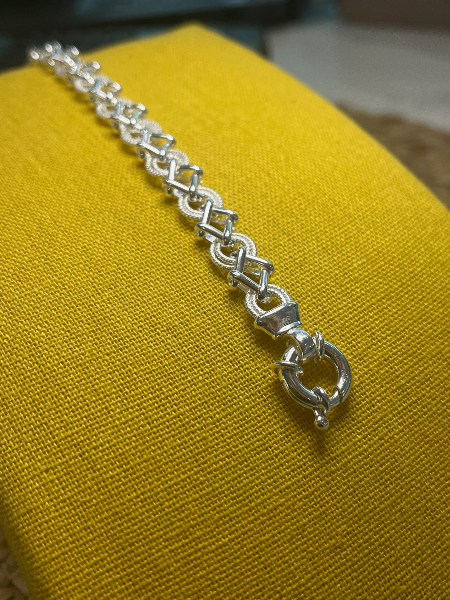 Silver Handmade 8mm Textured Circle Square