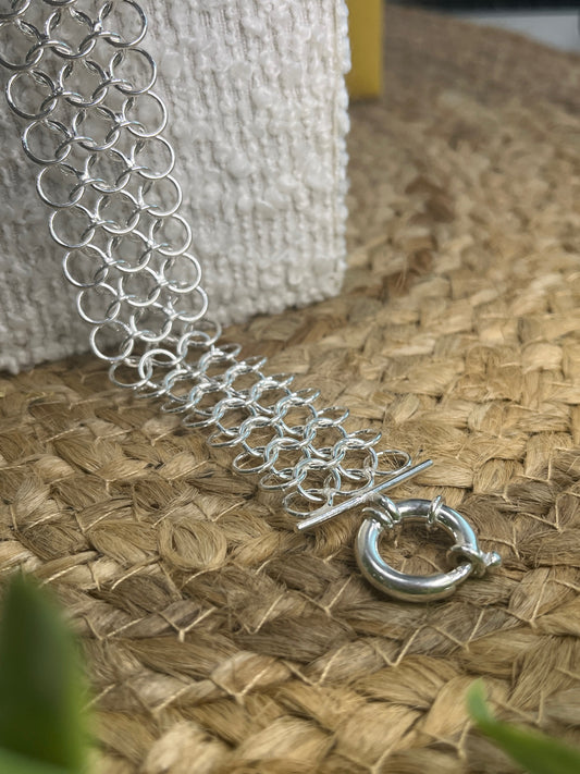 Silver Handmade 5 Row Linked Rings Chain Bracelet