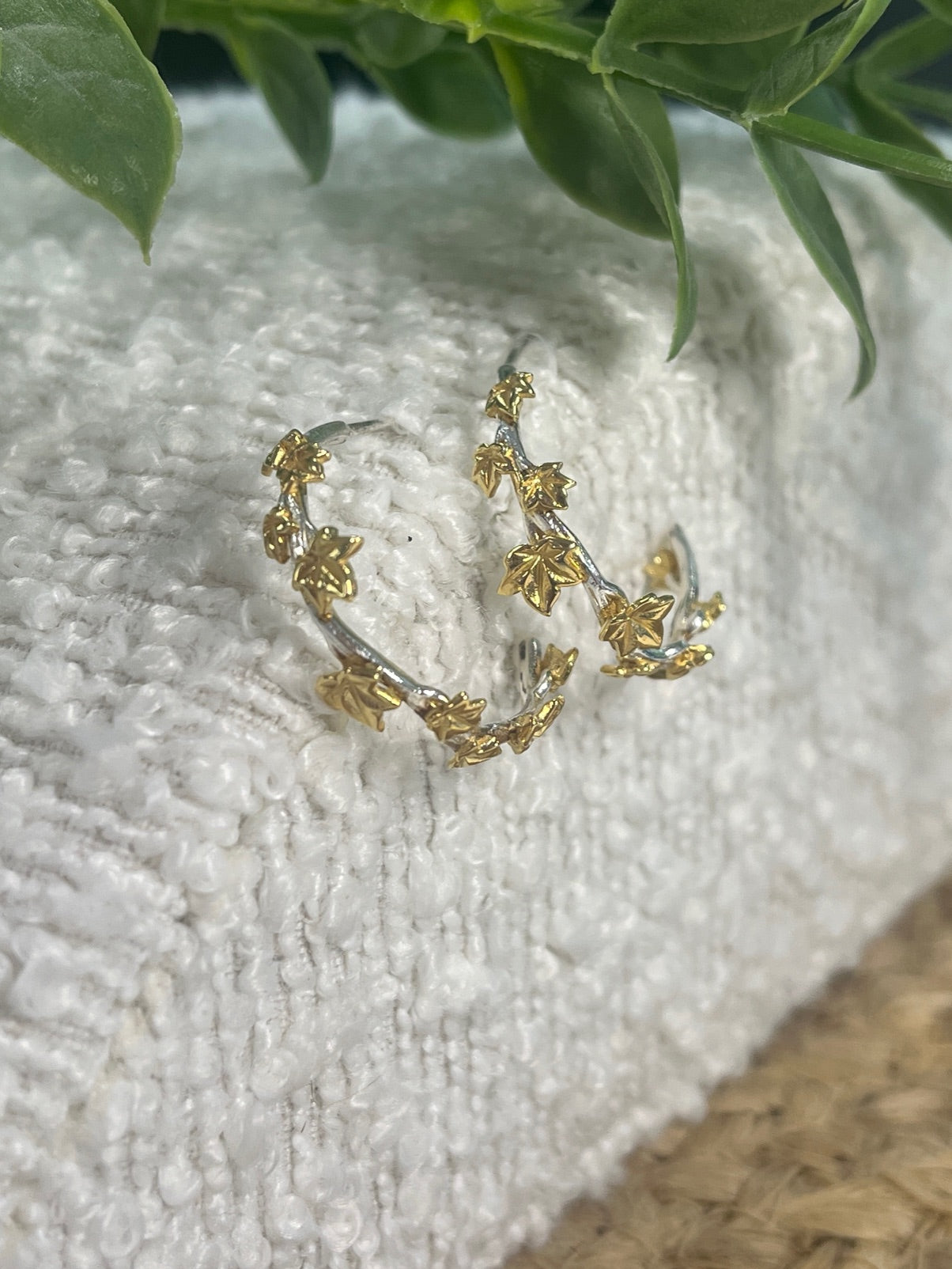 Two-Tone Leaf hoop earrings