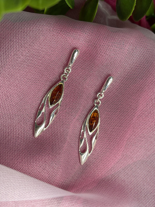 Baltic Amber Classic Drop Earrings in Sterling Silver