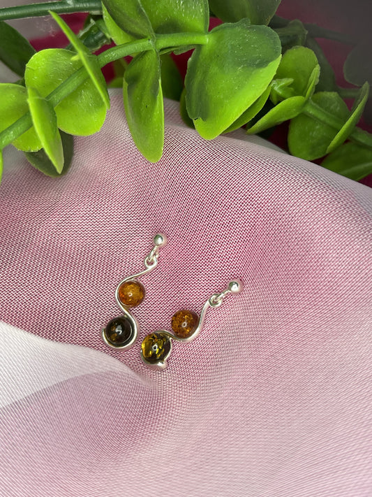 Green & Orange Amber Wave Drop Earrings
