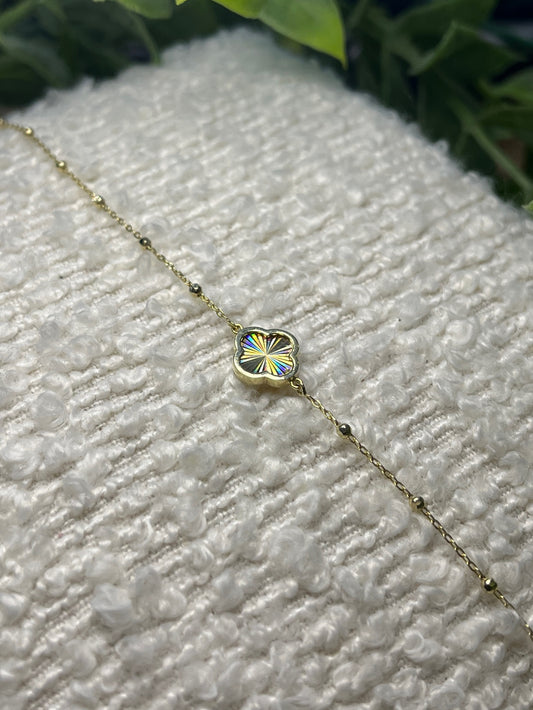 9ct Yellow Gold Rainbow Petal Adjustable Trace and Ball Bracelet 18cm/7"-19cm/7.5"