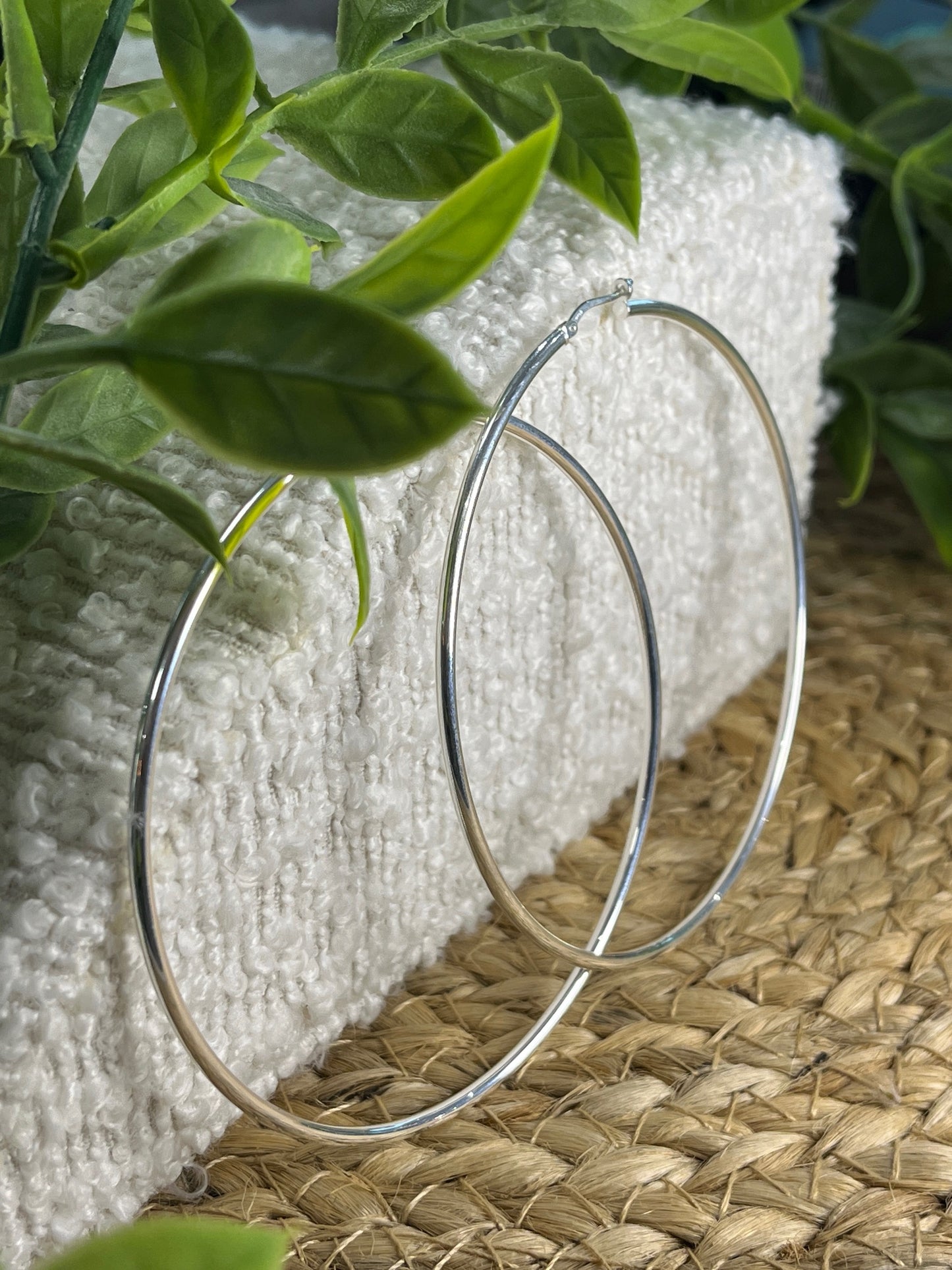 Silver 70mm hinged hoops with creole fitting