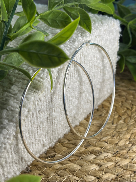 Silver 70mm hinged hoops with creole fitting
