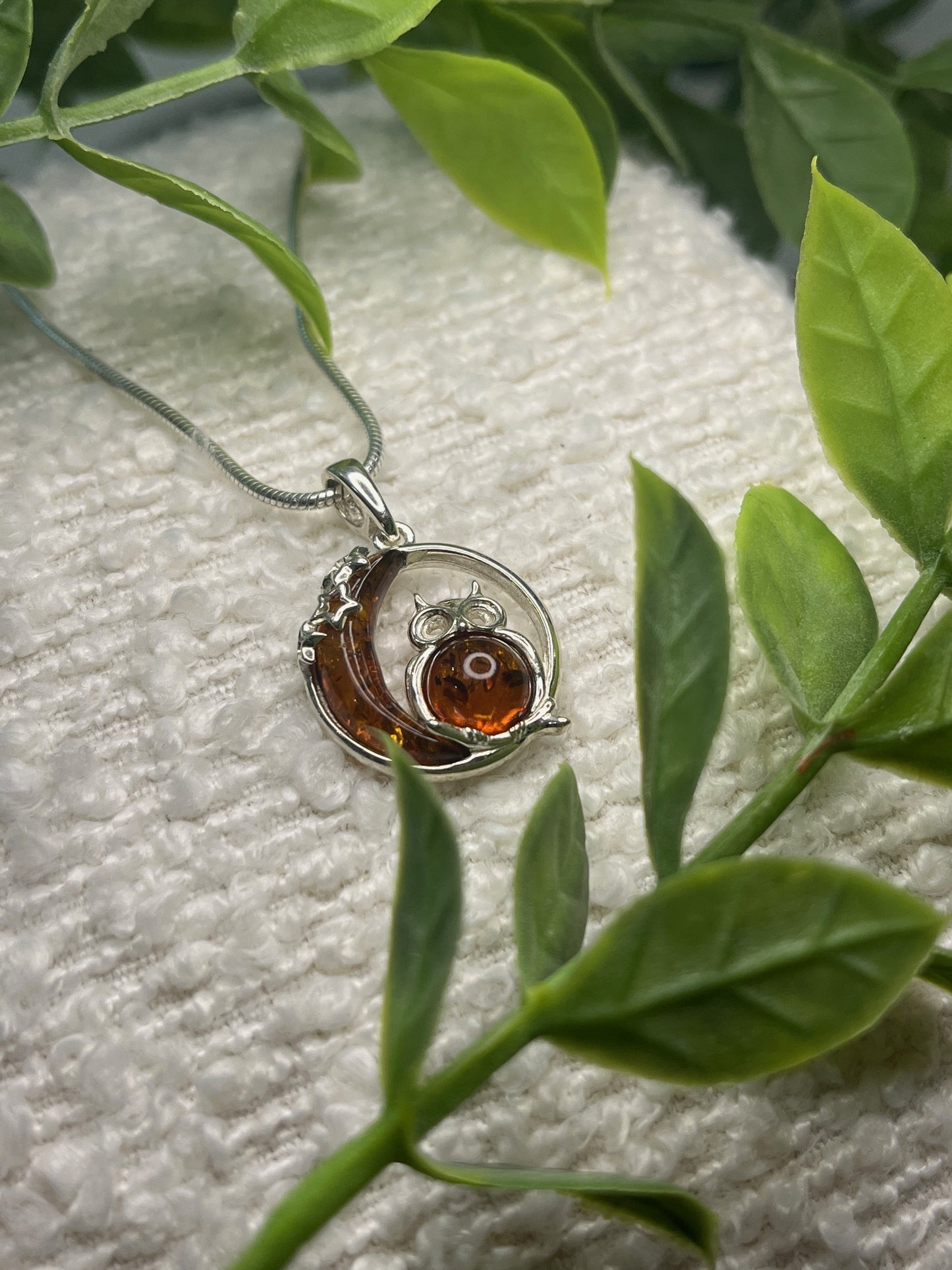 Amber Owl on Snake chain