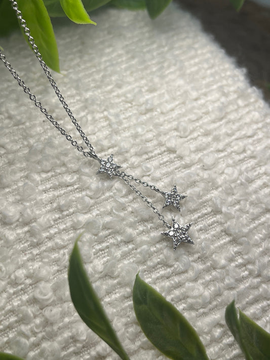 SILVER CZ TRIPLE STAR LARIAT