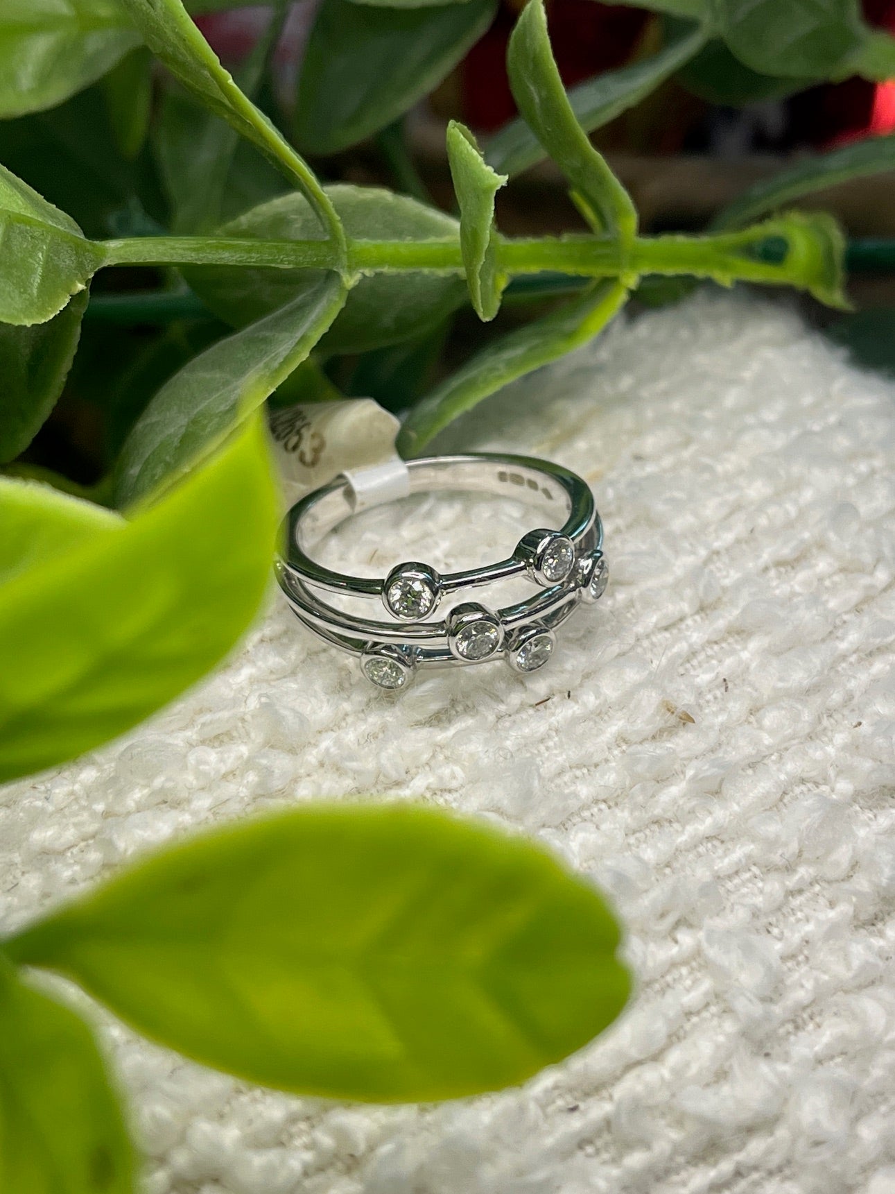 Three row bezel diamond setting 18K White Gold ring Size M