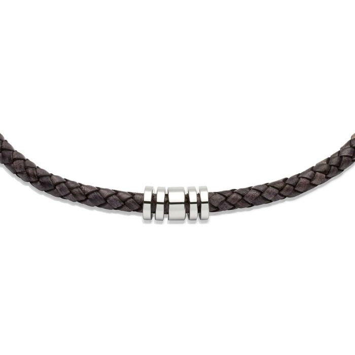 Antique Black Leather Necklace with Steel Elements 50cm