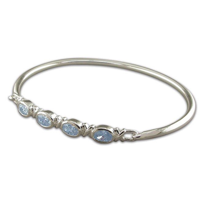 Sterling Silver Hinged Bangle Oval Blue Topaz