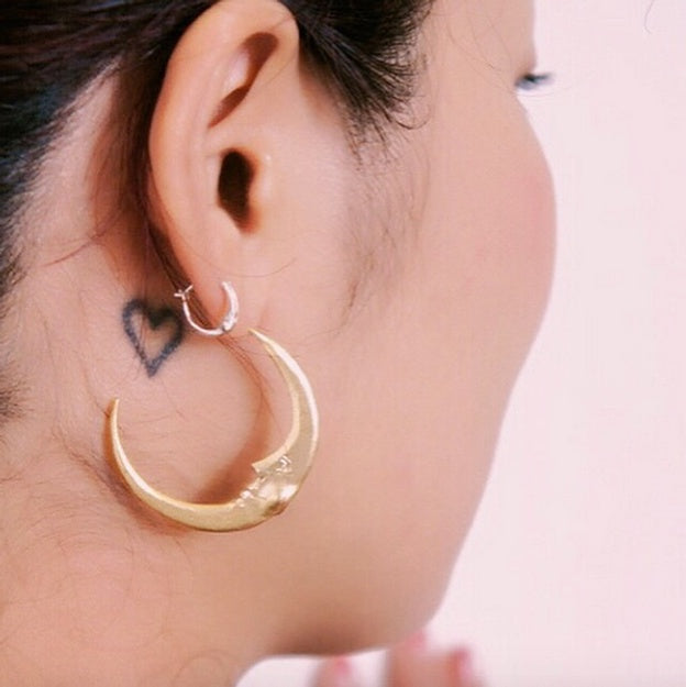 Large Crescent Moon Hoop Earrings Gold plated