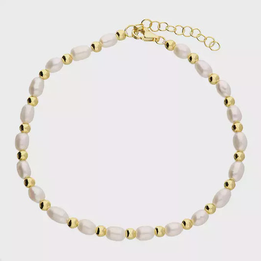 Alternate bead and oval freshwater pearl bracelet with 17+2.5cm extender