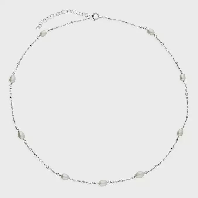 Sterling Silver Necklace 41-46cm extender. Beaded and freshwater pearl