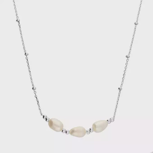 Dainty trio of freshwater pearls on a beaded chain - 15+2 inch extender