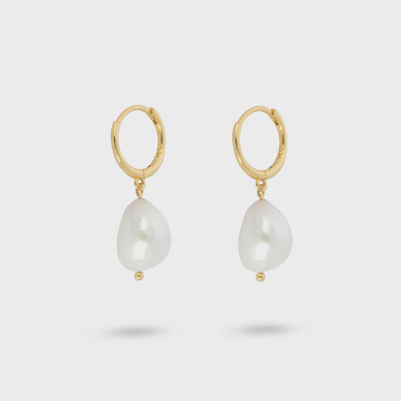 Pearl Drop Huggie Hoops - Gold Plate