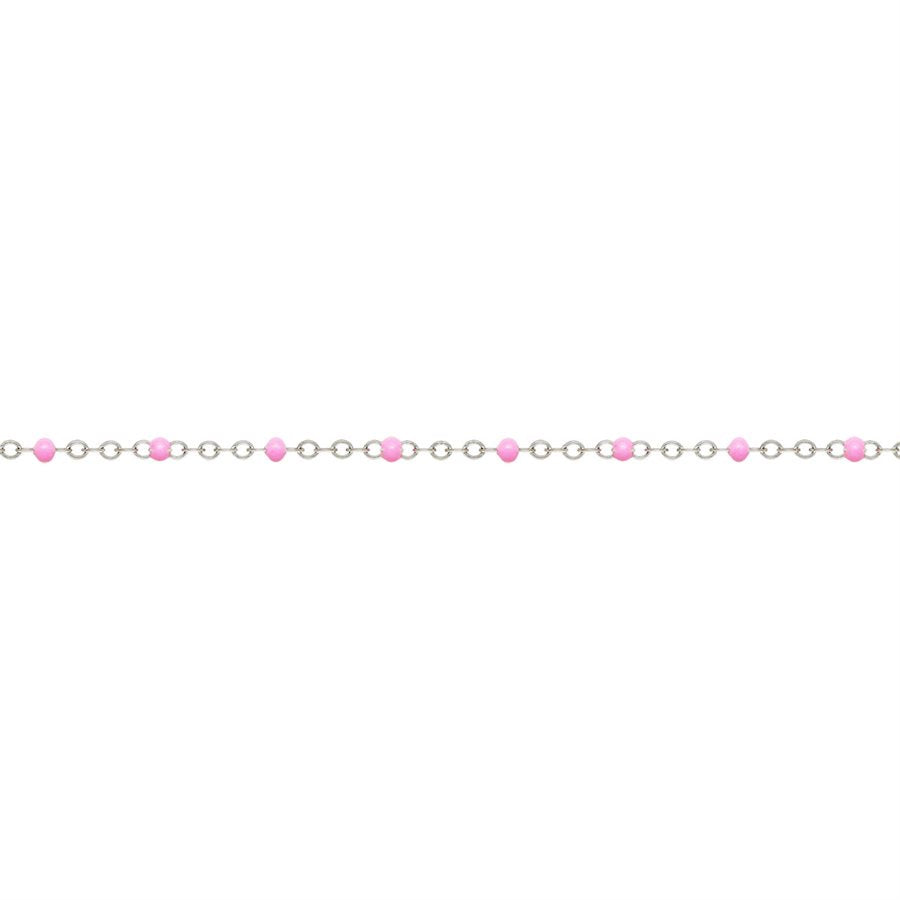 1.7mm Flat Cable Chain with Pink Beads 27cm Welding Anklet