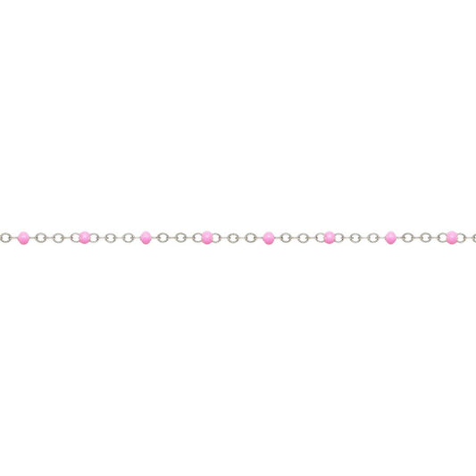 1.7mm Flat Cable Chain with Pink Beads 27cm Welding Anklet