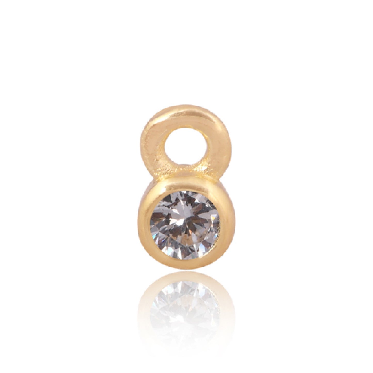 3mm CZ Round Charm, April. 14ct Gold Vermeil